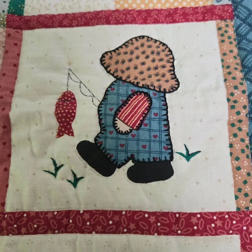 Vintage Overall Sam Mini Quilt Doll Quilt Wall Hanging Mid Century